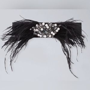 White House Black Market Feather-Trim Wide Stretch Belt - Size XS/S